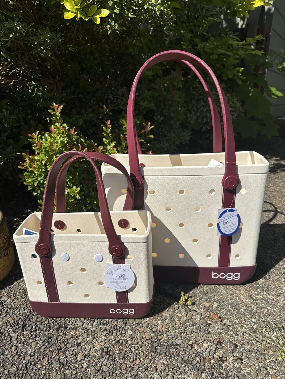 11" & 15" Bogg Bag Set(Academy Crimson Crest) Red/brown/Burgundy NEW one of each